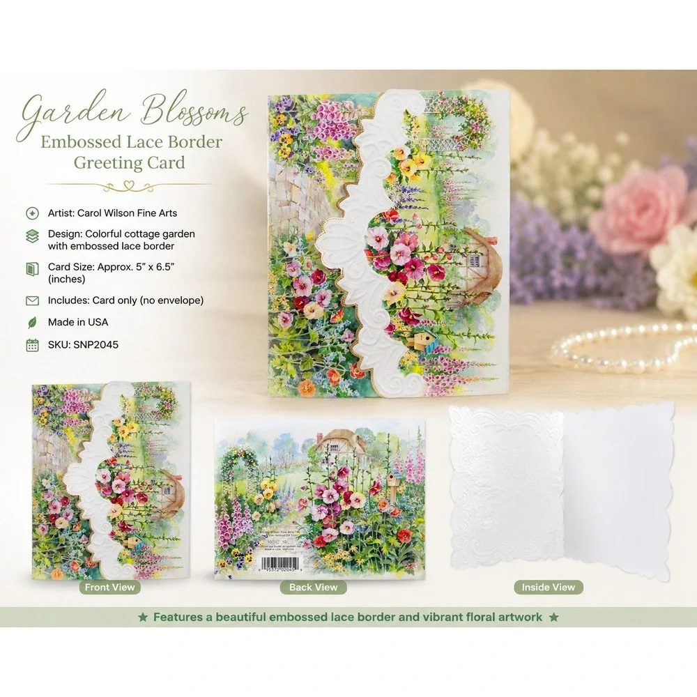 Carol Wilson Fine Arts Rose Garden Embossed Lace Note Cards 10 Count NP2045